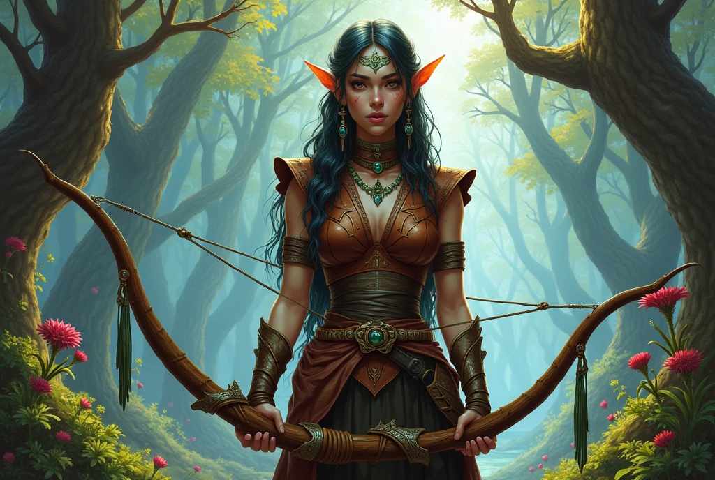 Obra prima melhor qualidade, A Female elfo Warrior tribal linda com tatuagens tribais em uma floresta, On a beautiful morning, intrincado extremamente detalhado, 8k, ultra realista