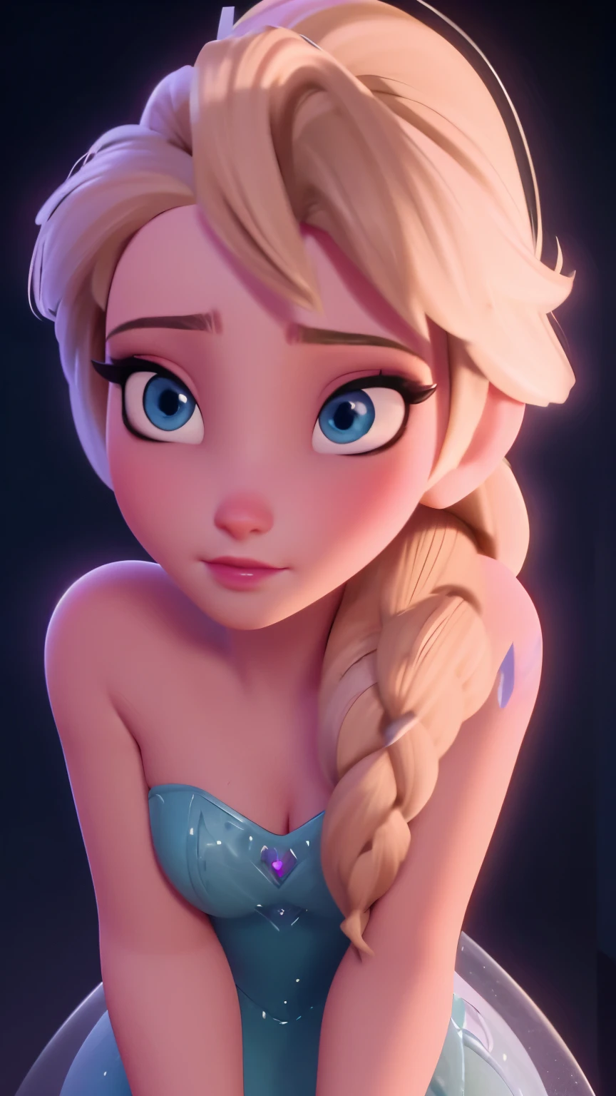 elsa, (perky breasts), (((small breasts))), affected smile:1.2, beautiful blue eyes, (perfect iris), depth of color in his eyes, by rubio, by the wide, braid, full lips, blush, naked, she is showing her vagina, depth of field, bokeh, (Special attention to leather details.: 1.2), masterpiece, Best Quality, ultra detailed, ultra HD, photorealistic, cinematographic, ((medium camera shot)), sensual pose, seductive, Nipples:1.4, looking to the camera, closeup of his face, her cheeks are blushed, 2, she is on her knees, eye contact:1.4, Angle elevation:1.5, ((Closeup on face)), perfect face, (((visible breasts))) bokeh everything other than her perfect face, The location is Arendelle in winter., ice castle