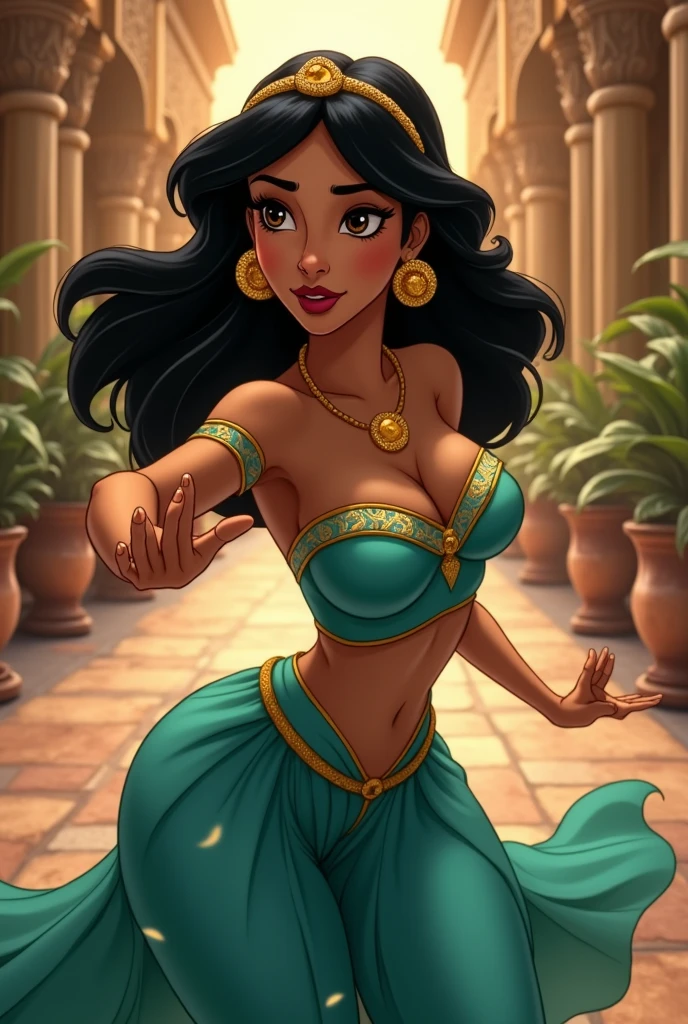 Stunning Princess Jasmine, photo in 8k, in action, cinematic.