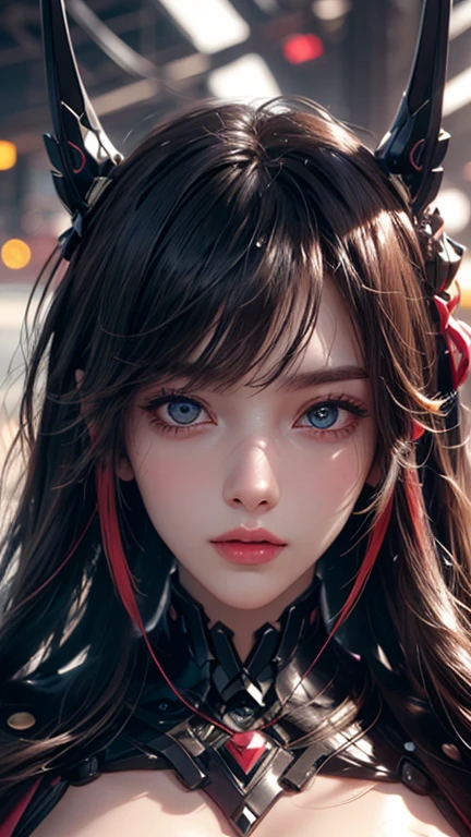 (UHD, retina, masterpiece, accurate, anatomically_correct, textured_skin, super_detail, high_details, high_quality, best_quality, high_res, 1080P, HD, 4K, 8k, 16k), (beautiful_detailed_eyes, beautiful_detailed_lips, extremely_detailed_eyes_and_face), soft_lighting, physically-based_rendering, vivid_colors, (large_breasts:1.5), (shiny_hair, shiny_skin, tanned_skin, blush), (bangs:1.5), eye_reflection, (bokeh),