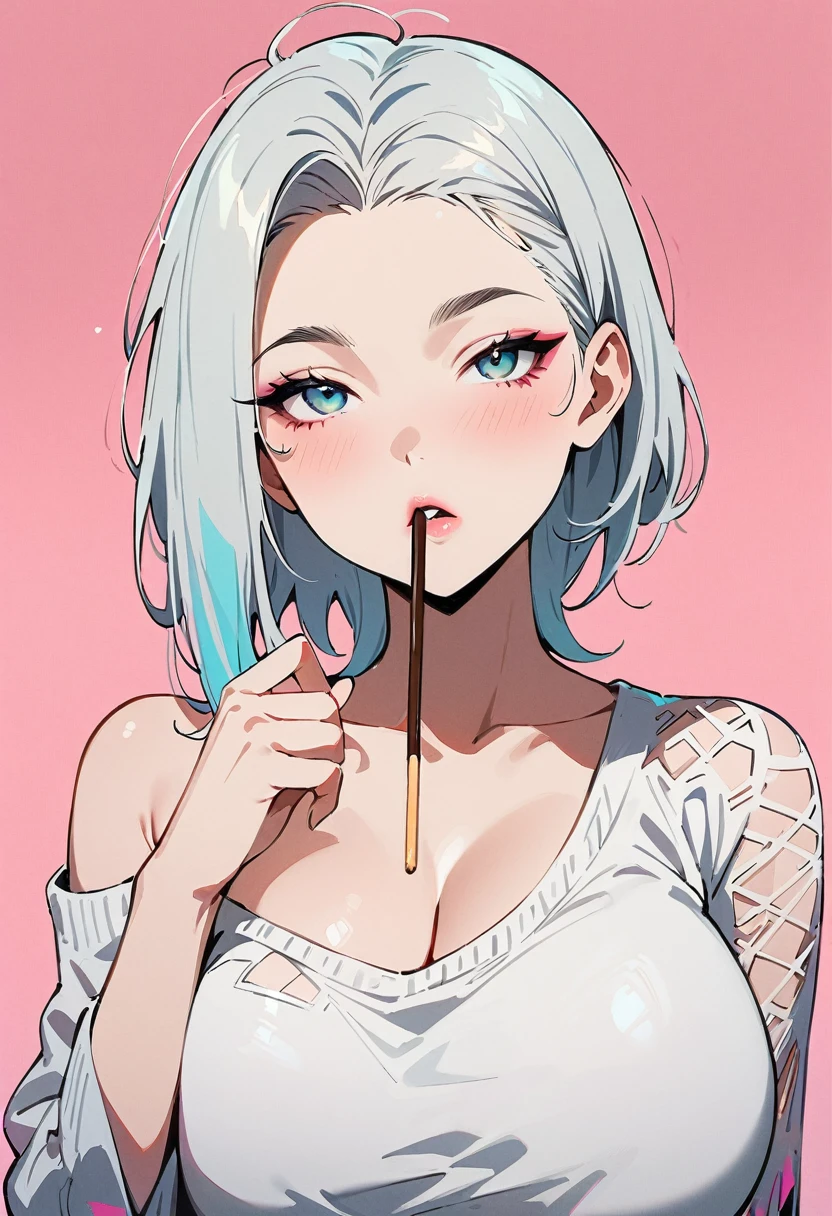beautiful girl　Half naked、[Holding a condom]