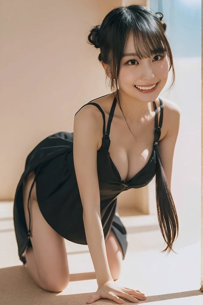 (8k, top quality, masterpiece: 1.2), (realistic, photorealistic: 1.37), super detailed, girl single, cute, solo, midnight, beautiful detailed sky, detailed café, sitting, date, (blush), (smile: 1.15), small breasts (mouth closed), beautiful fine eyes, floating hair NovaFrogStyle, back open dress