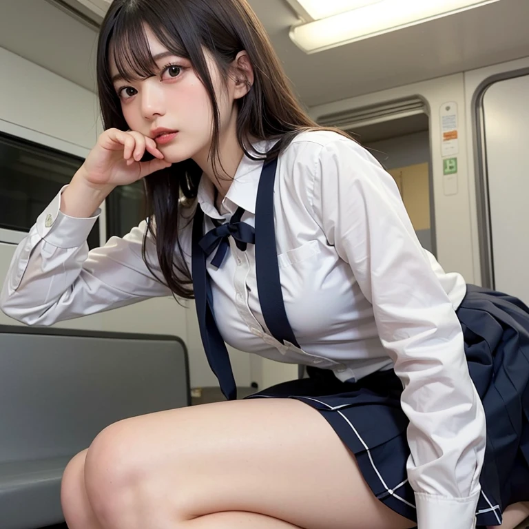 8K, RAW portrait of (japanese woman),masterpiece、Photoreal:1.3、realistic, ultra high resolution, highest quality, real life photos ,( When evening comes :1.1),(((show off your nipples:1.4)))、((visible nipples:1.4))、On the train、
((((1 girl:1.5)))), (((電車内でスカートをたくし上げてShow off your genitals女子高生:1.4)))、(cute face:1.3)、日本の1 girl,((Two Japan High School Girls))、((1 real high school girl))、((Japan High School Uniforms:1.6))、  black hair,(Depth of written boundary:1.3)、 ((dark brown eyes:1.2))、(real skin texture:1.3)、(An immersive atmosphere:0.8、chiaroscuro:1.2) 、(ルッCビューア:1.3)、((embarrassed look:1.3))、((red cheeks:1.1))、((from belowの天井:1.2))、((非常に小さなシルCのパンティーを履いている))、((Show off your genitals:1.4))、((Woman rolling up her skirt))、((from below:1.19))、((股間にCローズアップ:1.41))、((Emphasis on genitals))、The cutest girls in the world、((spread your legs to the side:1.4))、((Are crying:1.2))、C