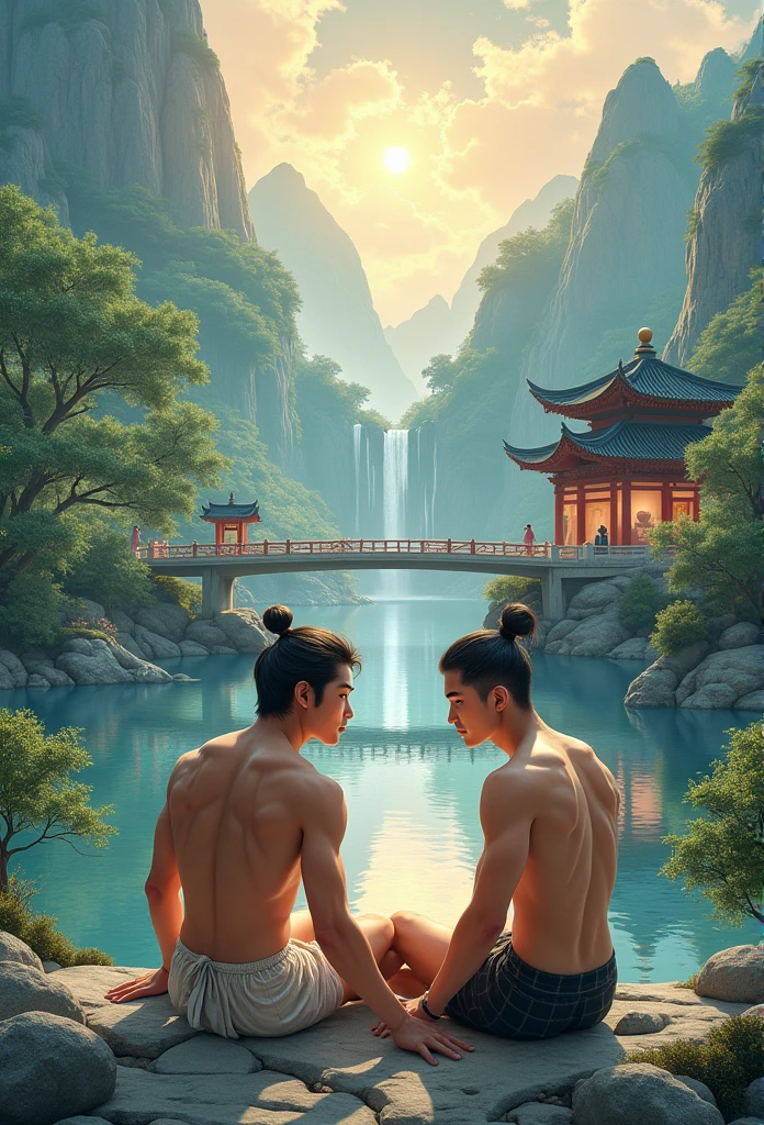 Naked and skinny Chinese boy deloni of 16 years very thin who stands in front of him has a little Dick and has another naked ???, mais mais forte q o primeiro com um dick grande , Anime Possession Full Body View, Scene in a forest and water , com uma enorme cobras serpente ,full-body vision,