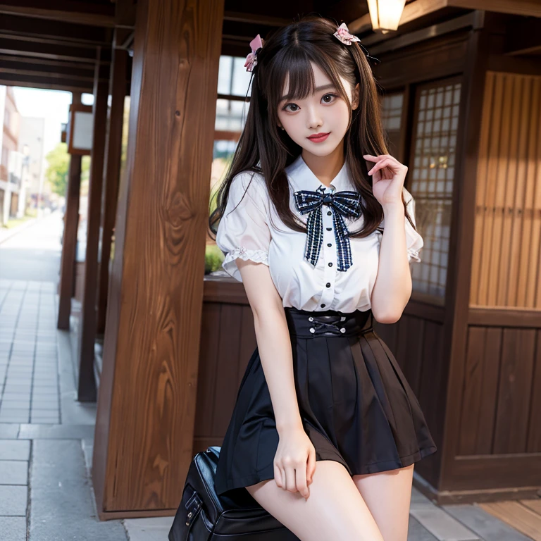 high quality、masterpiece、Gothic Lolita Fashion、Japanese women、19 years old、Over the knee socks、garter belt、Low Angle、The wind blows and my skirt flutters、Very sensitive skin、Fair skin、Red lip makeup、Young Face、turn around、Slim figure、(glasses)、sleeveless、cameltoe、Stick your tongue out