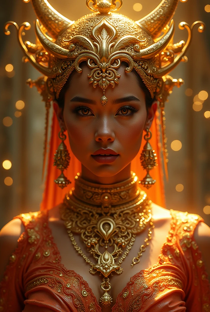 all men stare at a beautiful javanese princess in a skimpy dress, masterpiece, best quality, best quality, official art, beauty and aesthetics: 1.2), (masterpiece: 1.3), (8K, realistic, RAW photo, best quality: 1.4), beautiful tanned face, bare arms, sitting upright in a see-through dress, medium breasts, upper body photo (photorealistic face), very high resolution, ultra photo realism, very detailed, golden ratio, (with dynamism: 1.3), (saturation: 1.3), illusion engine, (high detail: 1.9), (woman: 1.4), (medium breasts), javanese princess, The background is a palace full of treasures, men stare at the javanese princess, dramatic: 1.8), (Shining scepter: 1.5), (laying on the table: 1.4), Mysterious symbols