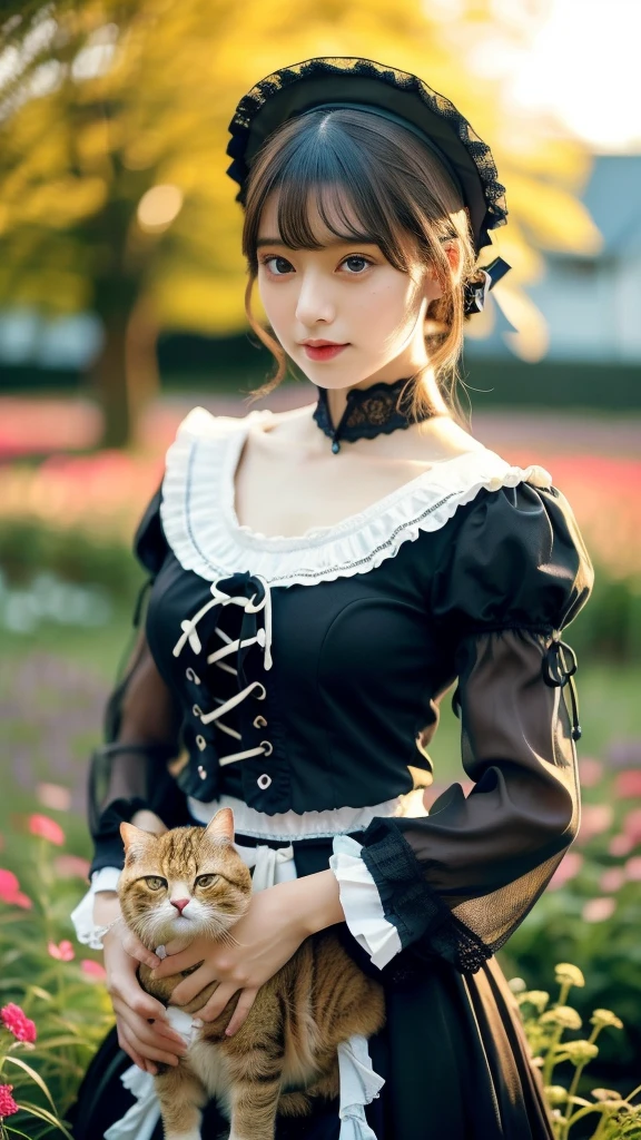 high quality, detailed, a black cat baby and a magical girl,wander land,