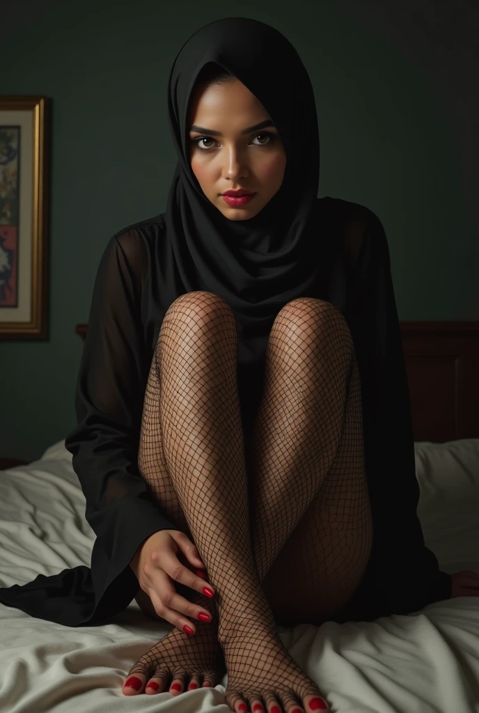 ((best quality)), ((masterpiece)), (detailed), perfect face, hijabi girl, pantyhose, posing for photo, perfect legs, gothic