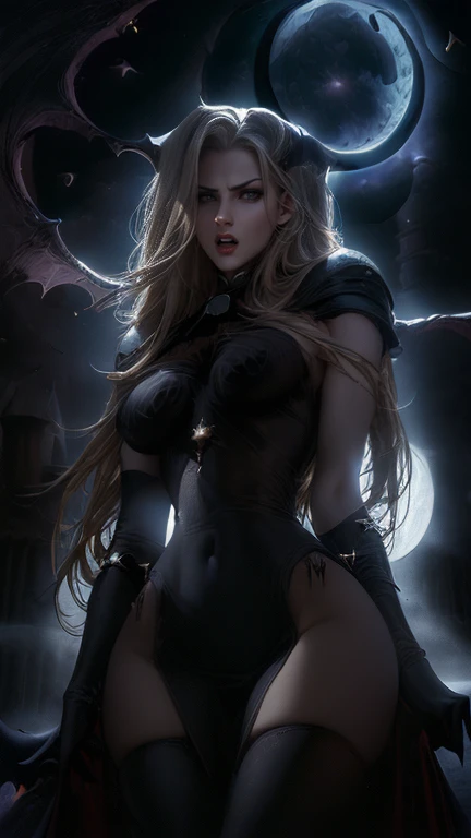 (megan fox), Lady Death, female bodybuilder physique, seductive face, seductive look, (black silk leotard & thigh highs), long white hair, perfect muscular body, long thin legs, white eyes & skin, muscular bulging pecs, (huge muscular shoulders:1.45), (full body shot), (blank background:1.25), MeganF_SoloTI_v1