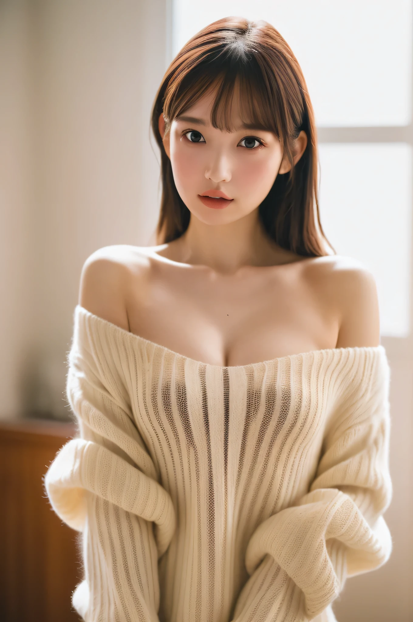 whole body,White striped wool sweater,One girl,alone,
(8k, RAW Photos, Highest quality, masterpiece:1.3),(Realistic, photo-Realistic:1.37),Realistic skin texture,(photoRealistic:1.3),(hyperRealistic:1.2),