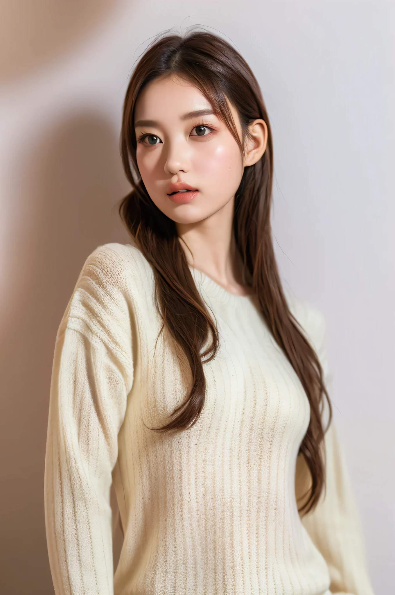 whole body,White striped wool sweater,One girl,alone,
(8k, RAW Photos, Highest quality, masterpiece:1.3),(Realistic, photo-Realistic:1.37),Realistic skin texture,(photoRealistic:1.3),(hyperRealistic:1.2),