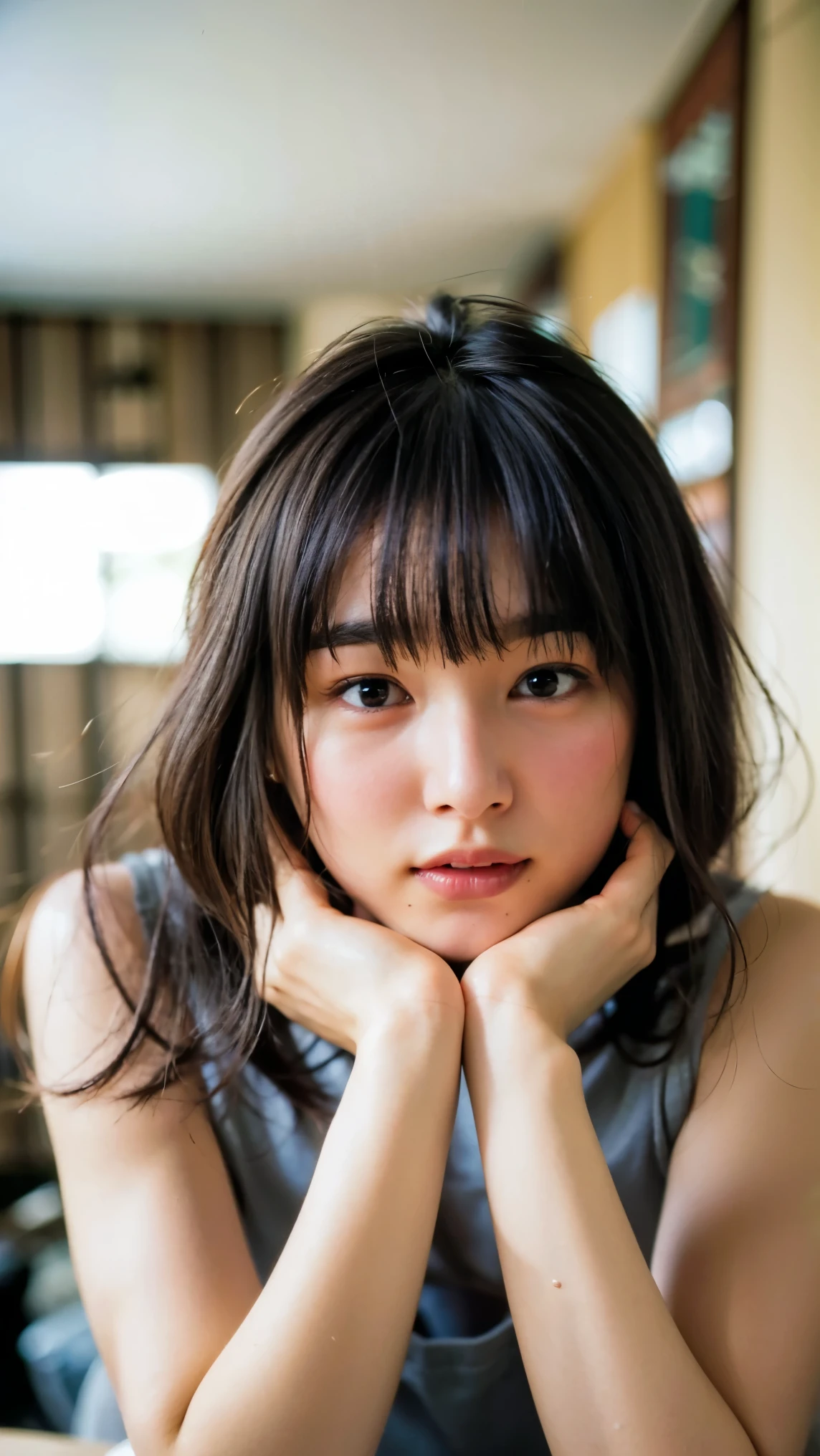 Cute Japanese Women Photos, smile:1.78, 20-year-old, Oil, One Length Hair＆Straight Hair Balm:1.55, (photo Realistic:1.4), (hyper Realistic:1.4), (Realistic:1.3), (Smoother lighting:1.05), (Improving the quality of cinema lighting:0.9), 32K, 1 person,20-year-oldの, Realistic lighting, Backlight, The light shines on your face, Ray Tracing, (Bright light:1.2), (Improvement of quality:1.4), (Highest quality Realistic textured skin:1.4), fine grain, Detailed face,(smile:0), (Emphasis on face close-up:1.3), (Enhances the beauty of skin texture:1.1),((Extremely precise and accurate anatomy:1.0)), (Enhances the beauty of skin texture:1.1), Clean and glowing skin, mesh, thin:1.2, (Realistic:1.3), Realisticなライティング, (Smoother lighting:1.05), 32K, One Japanese woman, fine grain, Detailed face, (Film Grain:1.1),(Accentuates body lines:1.1), High resolution, Natural look, Kind eyes, Improves hair quality, Delicate light and shadow, Transparent muscles, Graceful pose, Beautiful Eyes, Sharp details, Soft light reflection, Beautiful contours, Delicate skin tone, Fine hair texture,Cute Japanese Women Photos,