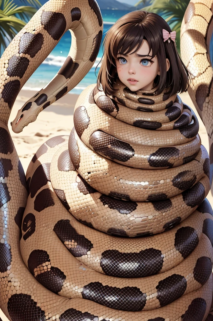 (masterpiece, best quality), 1girl,   onjouji toki, hair bow, masterpiece, best quality, highres, blush, beautiful detailed eyes, cleavage, snake, (coiled), (python), snake scales detailed, light smile, restrained, masterpiece}}}, {{highly extreme detailed}}, solo, Focus on the girl, {orgasm}, {sweaty}, {{python sex}}, (((object insertion))), jangle, spread arms, interspecies, bestiality, (Giant python bestiality, Giant python sex, ((Giant python Rape)), Giant python Rape, Giant python Coils, Passionate Squeeze) (((Giant python coils, Passionate squeeze, ))), coils,((The girl is wrapped around a giant python)), ((giant python rape)), giant python sex, 