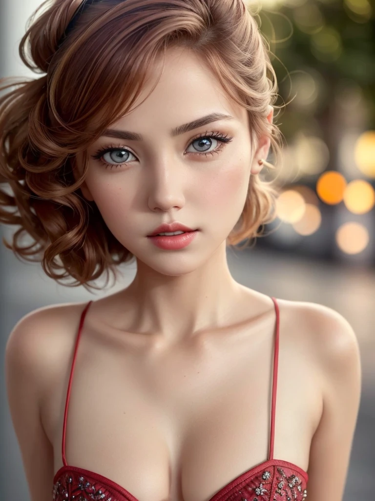 (Sci-fi fantasy), (masterpiece), (1 beautiful alice),Resident Evil universe, (highest quality), (8k resolution), (1 beautiful girl),Slender figure,Small breasts,(Deep Shadow), (an ominous), Award-winning photo, highest quality, masterpiece, Upper Body, woman, Windblown blonde hair, Emerald Eyes, Modern wine red strapless dress, Antonio J.. Manzanedo, By Lee Jeffries Nikon d850 film stock photos 4 Kodak portra 400 camera f1.6 Lenses、Rich colors、Ultra-realistic and realistic texture、Dramatic lighting、Unreal Engine、Cinestill 800, a hot topic on Artstation, Fisheye Lens,