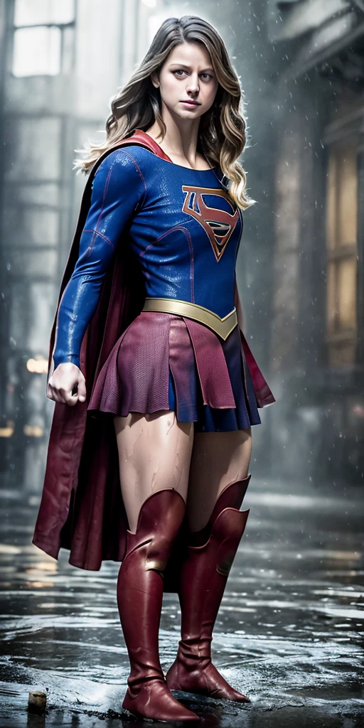 Best image quality, masterpiece, Ultra-high resolution, (Faithfulness :1.4), photograph, 1 girl,[(sorrow)],supergirl costume, 薄dark, dark, Desperate, Sympathize, Pathetic, Cinematic,Break,Breakdrop,(Torn costume:1.5), (Wet costume:1.4), Exposing shoulders,Real Rain,Wet Hair,.Melissa Benoist、Sink into the pool、Shortness of breath