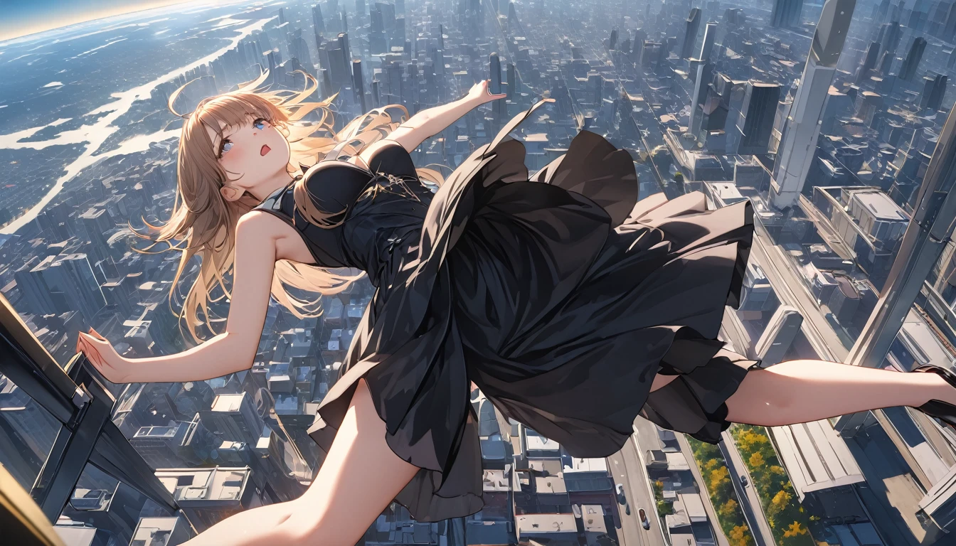 Giantess, long sexy legs, yellow hair, bikini,lying on top of destroyed buildings, city at her feet burns in flames for the destruction she has caused, tiny people climb on her body to try to defeat her uselessly. Giantess, goddess, macrophilia, curvaceous body, hentai, fetish, sexy legs, bikini, high heels, high quality, tiny people, people climbing body, giantess body, small people, crew of tiny people