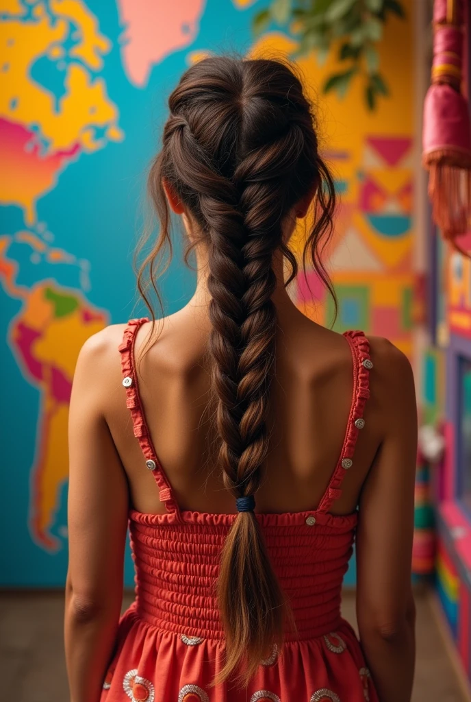 Create a picture of Indian aunty with braid hairstyle that's sleeping backside. and full tight nighty going in her ass