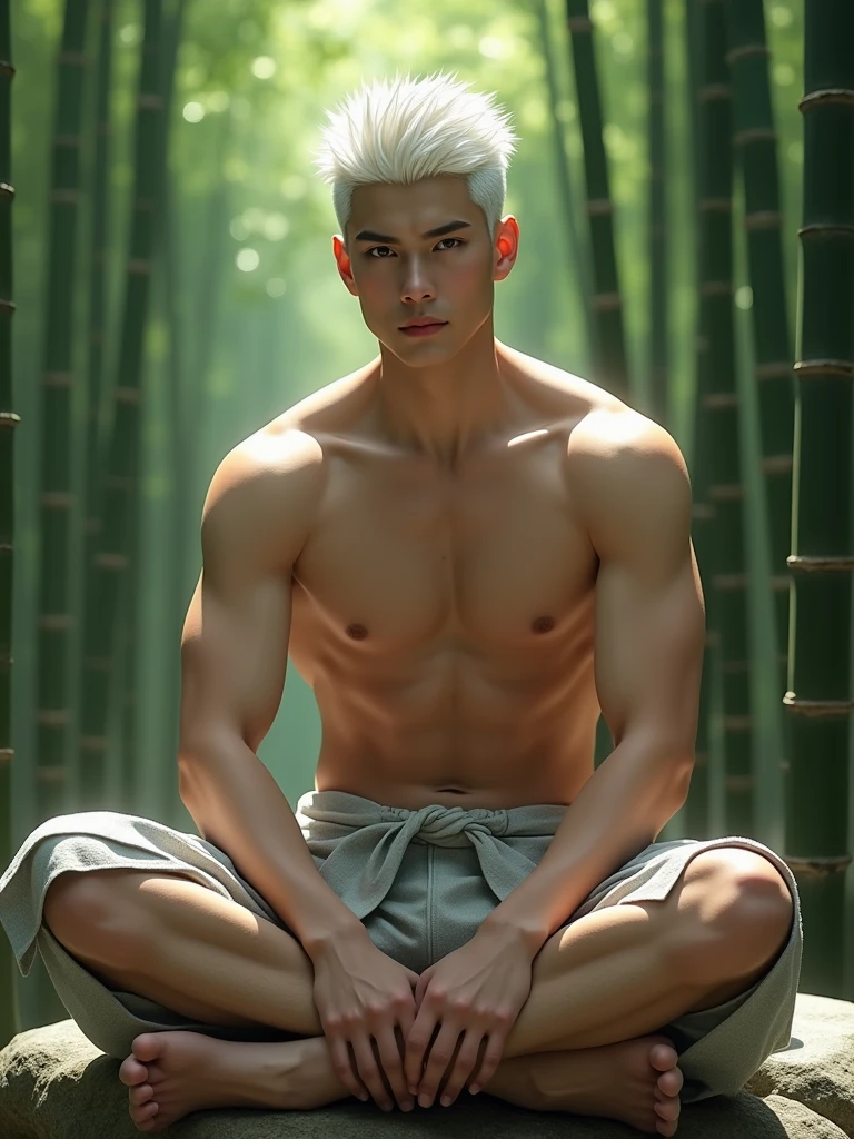 youthful korean kpop muscular monk, handsome, detailed bald head, tow-headed, shirtless :: without robe, Buddhism, serene, a detailed Dark Brown robe, Full Body Shoot, sitting pose :: manly, look at camera, (eyes contact), manliness posture, manly deportment, virtuous, masculinity, manliness, ultra detailed facial parts, ultra detailed neck, Manly, ultra detailed  temple background, sexy expression, professional photograph, soft focus, (8k, RAW photo, best quality, masterpiece:1.2), ultra detailed, ultra high res, perfect anatomy, extremely detailed body parts, very symmetric body, asian, 18 years old, shirtless :: high detail, detailed face, detailed eyes, proportional eyes, ultra detailed mouth, Leaky abs :: ultra detailed, thin, narrow waist, realistic, human skin, extremely detailed fingers, handsome chad chin, shirtless, masculine, human skin, handsome, Attractive, high detail RAW color photo, depth of field, photograph from front, perfect composition, ultra detailed hands, ultra detailed fingers,  lifted arms, spread legs, naked body, ultra detailed big erection dick, open legs, pubes,