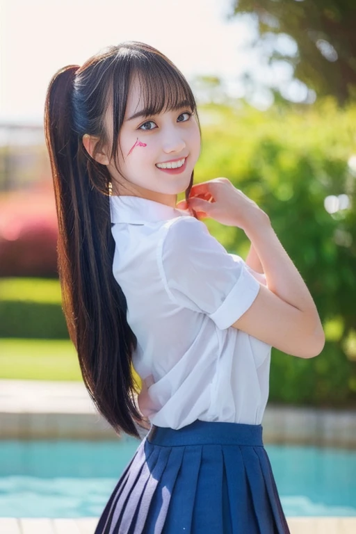 17 years old,high school student,uniform,Black Hair,bangs,ponytail,Straight hair,Dark Eyes,Small face,Young Face,Clean your eyes,Small Mouth,thin,Young Face,Small breasts,Small breasts,Small breasts,Small breasts,Realistic photos,8k,Mouth slightly open,Ultra HD,whole body,Pure girl,whole body,,White short sleeve blouse,Check Pleated Skirt,smile,gym,