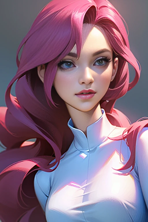 a  girl with long magenta hair,extremely detailed eyes and face,detailed breasts,beautiful detailed lips,longeyelashes,wearing a white shirt,(best quality,4k,8k,highres,masterpiece:1.2),ultra-detailed,(realistic,photorealistic,photo-realistic:1.37),HDR,UHD,vivid colors,studio lighting,extremely detailed,portrait