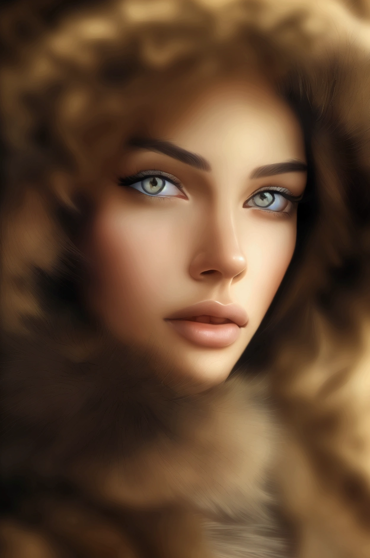 photorealist, lipgloss, chart, realist, Best Quality, ultra high resolution, depth, pastel color, Natural shading, Focus on face, face only, looking at the viewer, by the wide, hair accessory, black fur, brown, well-detailed eyes, dress