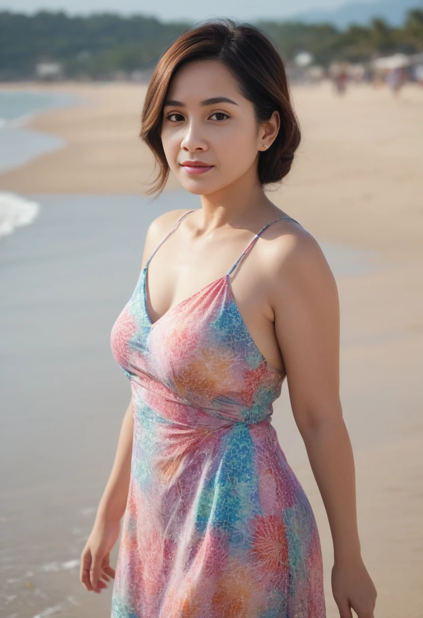 realistic, photorealistic, photo-realistic:1.37, beautiful mature japanese woman, 55 year old married woman, (small breasts), beautiful breasts, sexy breasts, sweaty skin, (full body focus), (red lipstick), ((low ponytail)), ((pearl necklace)), provocative appearance, (((camisole nightdress))), ((stockings)), underwater, swimming, like a fish