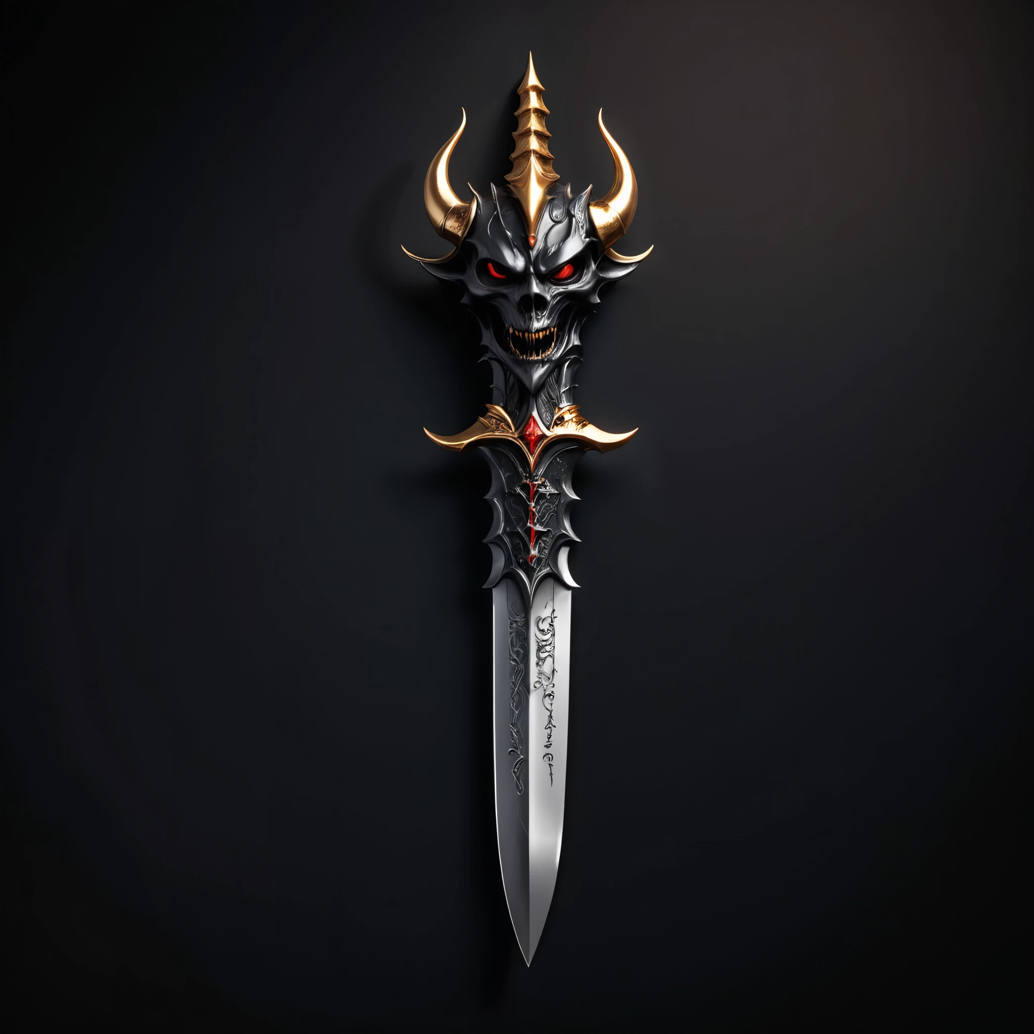 Cursed Dagger,Demonic Dagger，Devil head shape，Metallic luster，Cursed Dagger，Simple black background, luxurious，advanced，Game Icon