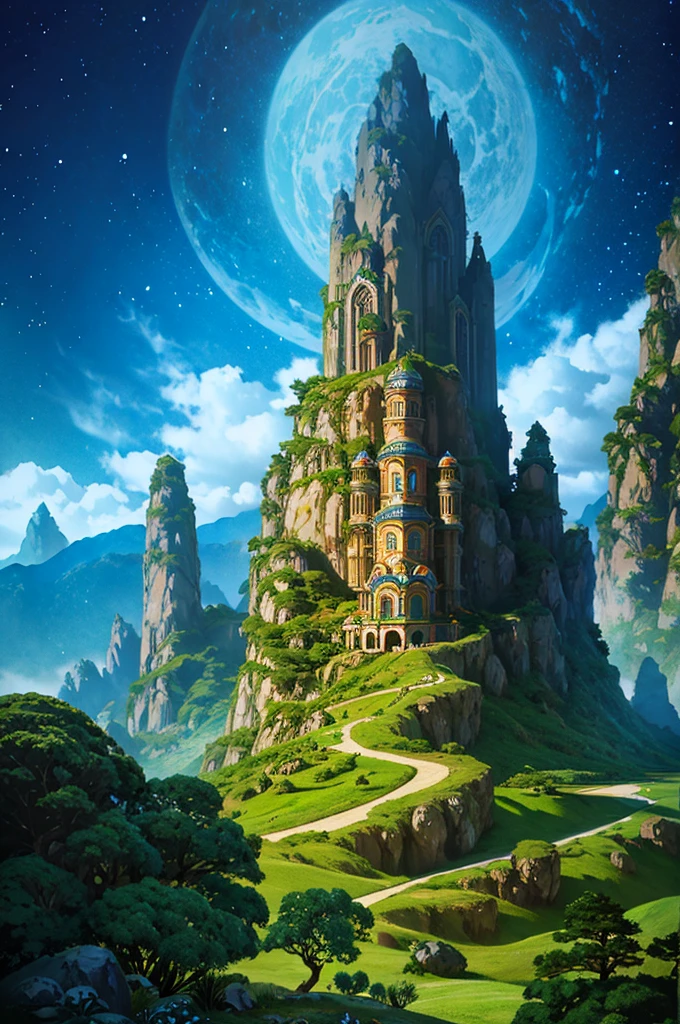 A Magical fairy tale City built on three high rocky karst island. In the middle of the Great Salt Lake. Official Art – An Award-Winning Digital Masterpiece In 4K Ultra HD, Extreme Detail And Intricate Realism. Symmetrical Face. This Concept Art Brought To Life By The Hands Of Artists Like Wlop & Artgerm In A Stunning 2D Vector Illustration.. Background Is A Panoramic Vista.
