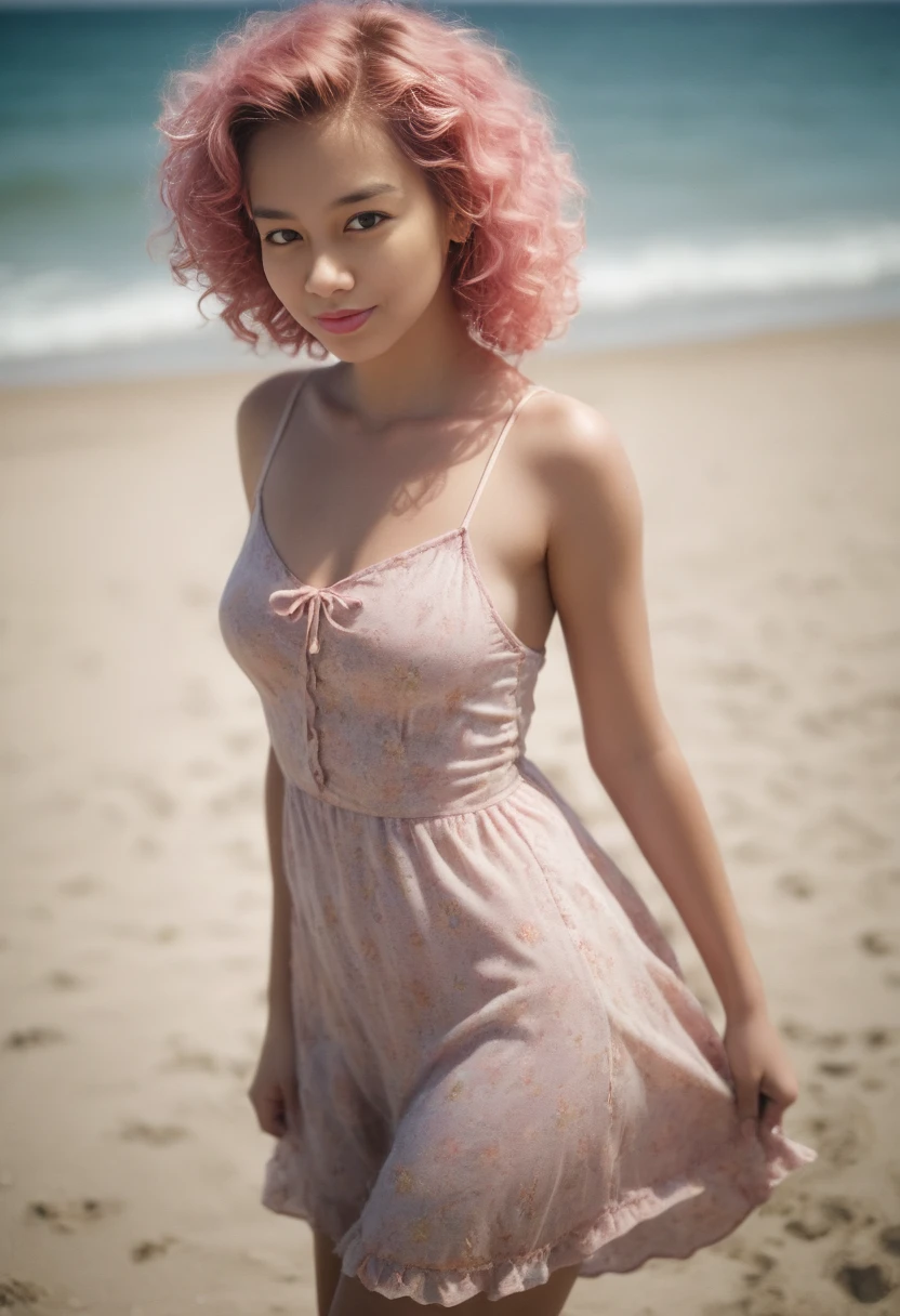 1 girl,full body,looking at viewer,komi shouko,purple hairs,white sundress, medium breasts, skinny, tall, dress lifts up in wind, (detailed big light mauve eyes),closed mouth, blush, (adjusting hair,) ,outdoor, (at a beach) BREAK (ultrarealistic:1.6),focus photo on subject, (best quality, masterpiece, detailed:1.2), (RAW photo, photo realistic:1.3), absurdres, 8K UHD, high definition, ultra detailed, high quality texture, intricate details, detailed texture, finely detailed, high detail, extremely detailed cg, high quality shadow,soft lighting, high quality, (film grain:1), Fujifilm XT3
