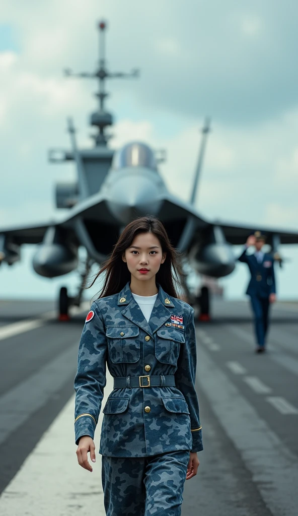 (Best quality, 8k, 32k, Masterpiece, UHD:1.2), (realistic:1.5), (masterpiece, Extremely detailed CG unity 8k wallpaper, best quality, highres:1.2), (ultra detailed, UHD:1.2), Photo of extremely cute and beautiful Japanese woman, (chestnut long wavy hair:1.2), adult, (detailed beautiful girl:1.4), best quality, woman, adult, (detailed US air-force pilot uniform:1.5), (white pilot captain jacket:1.3), (white high-waist pencil skirt:1.3), detailed clothes, (Beautiful sunset US air force base runway view background:1.3), embarrassed laughing:1, light smile, looking at viewer, facing the viewer, ((perfect female body)), (narrow waist:1.2), (upper body image:1.3), slender, abs, (large breasted:1.25), ((frame the head)), wind, dynamic pose, cinematic light, back light, perfect anatomy, perfect proportion, detailed human body, stylish model pose,