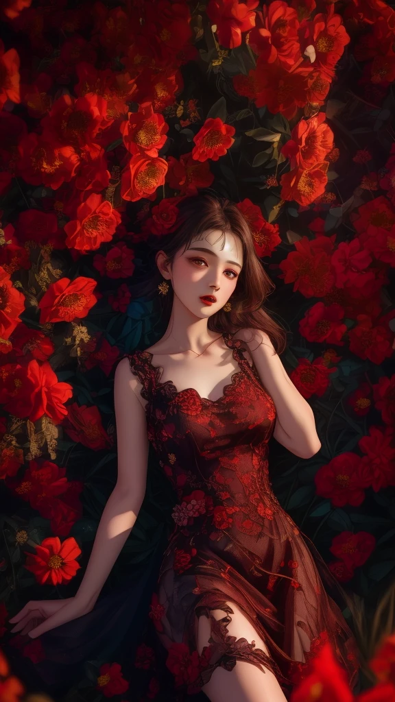 8k,highres,absurdres,masterpiece,best quality,original,extremely detailed CG,extremely detailed wallpaper,perfect lighting,
1girl,solo,
mujired,flower,d,dress,