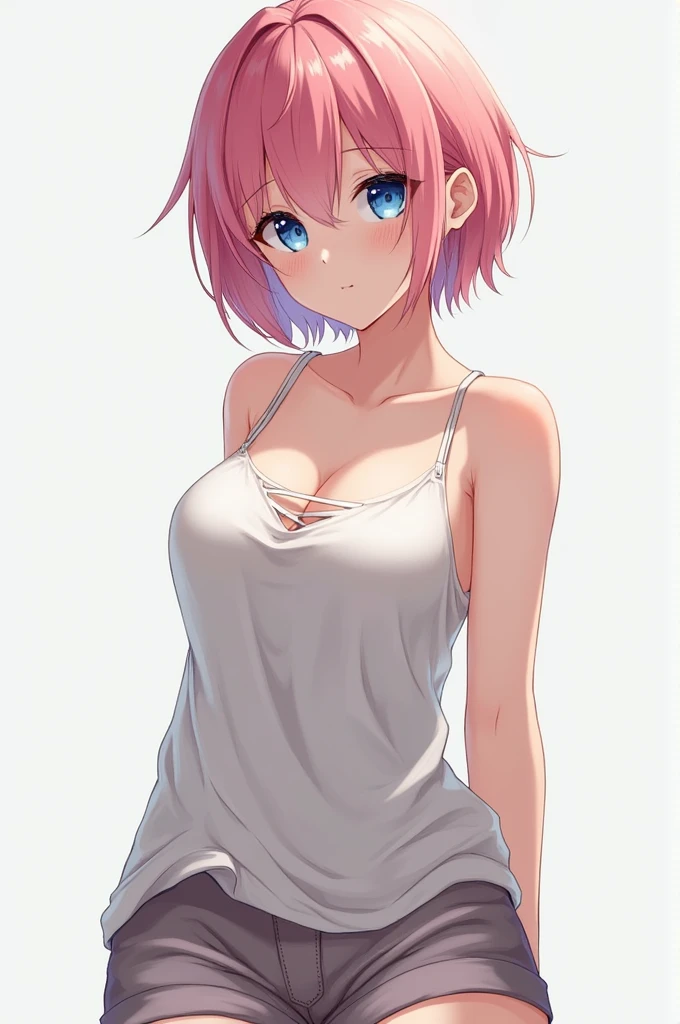 A naked anime girl with short hair.