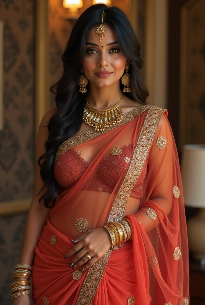 Wearing a sexy satin saree with strapless silk Bra, sexy Indian bigg boss housewife,