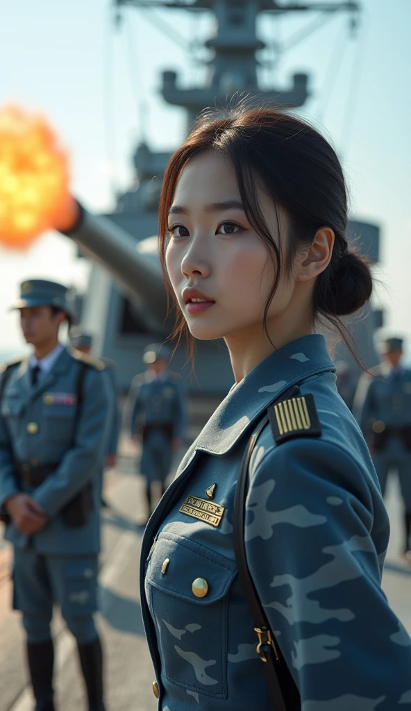 (Best Quality, 8k, Masterpiece:1.3)), Focus:1.2, Perfect Body Beauty:1.4, ((Delicate Hair)), (Military Uniform:1.1), (Red Beret Army: 1.1), (Firearms: 1.1), (Soldier Uniform: 1.1), Military Coat: 1.1) Highly detailed face and skin texture, Detailed eyes, Double eyelids, whitening skin, Big breasts, smile, in the jungle, super detailed face, super detailed eyes, super detailed, hands, super detailed fingers, super detailed body, super fine body, super fine face, super fine eyes, super fine fingers, super fine hands, super fine foots, Holding firearms, rifle, Soldier, Perfect Soldier, weapon, rifle, special force, military, Super detailed firearms, Super Detailed Military Coat, Army, Super fine firearms, Super detailed Beret, Super detailed firearms, Super realistic firearms, super detailed rifle, super realistic, muscular, female soldier, Commissioned Officer, high ranking officer, general rank, with a view of the self-propelled artillery behind her, Super Detailed red beret, realistic view, perfect lighting, military vehicle, army beret, candid, black gloves
