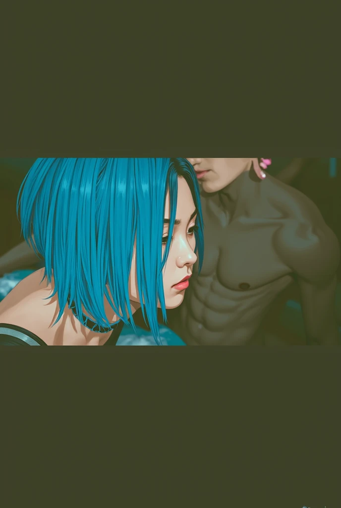 Best Quality, The ultra-Highres, Photorealistic:1.4, in 8k resolution, sexual girl, slutty, ugly man, multiple boys, gangbang, monster, horror, blue hair, slender body , , penis penetrating girl