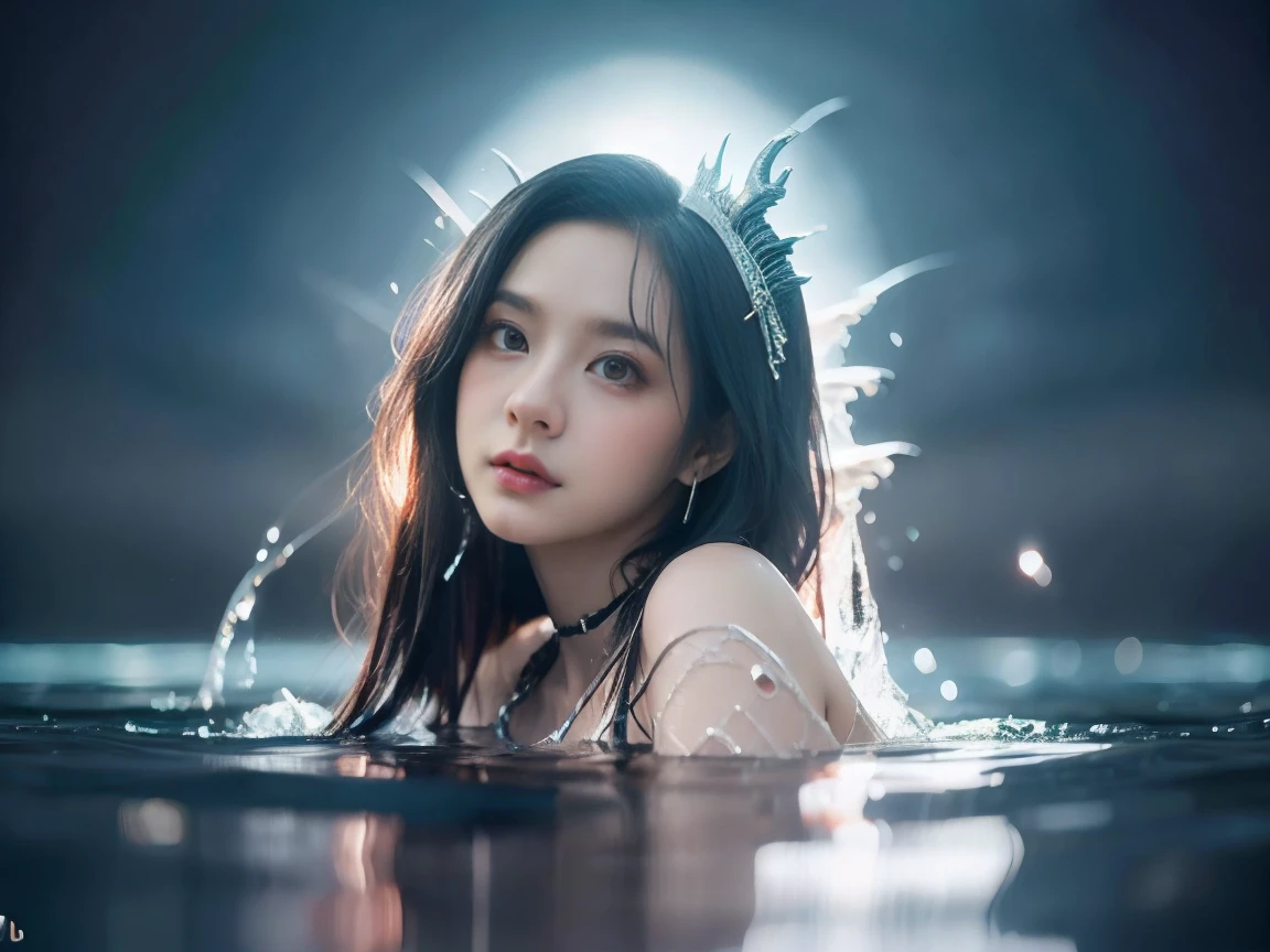 ((sun in the sky)), 1girl, korea idol face innocent, ((Gothic)), Big cleavage, alone, ((She rode a dragon and flew in the sky. She flew close to the surface of the water at high speed, causing the water to splash in a long way.)), her hair flying, ((9 headed dragon)), beautiful backlights, beautiful sunset, sunbeams, , the scene seems taken from a movie, hyper-realistic, maximum detail, cinematographic light, bikini, big breasts, A masterpiece of hightquality、high detailing、top-quality、nffsw、4K、8K、Icicles、Trapped in the ice, best quality, high quality, extremely detailed, masterpiece, best quality, photorealistic, raw photo, detailed skin, real photo, Navel piercing, abstract explosion of [color random], 3d effect, RAW photo, best,