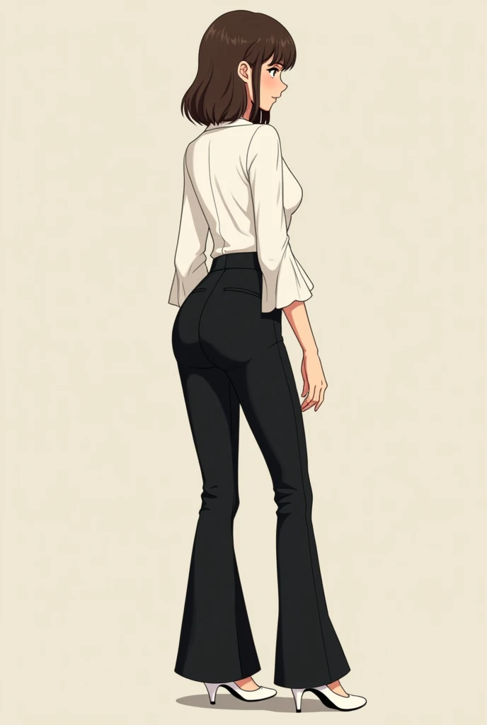 ((masterpiece, best quality)), ((34 year old)), (((Curvy))), (((Japanese woman with messy brown hair)),in grey sweater, ((white cotton panties)), (((Large Hips))), smiling, green eyes, (((realistic art style)))