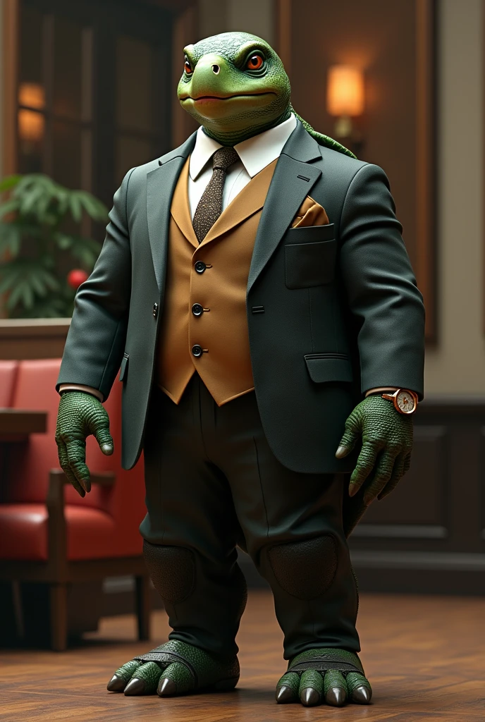 board game style, tortle person:1.8, artificier, huge turtle shell on the back:1.8, smiling and smoking a pipe, using cane