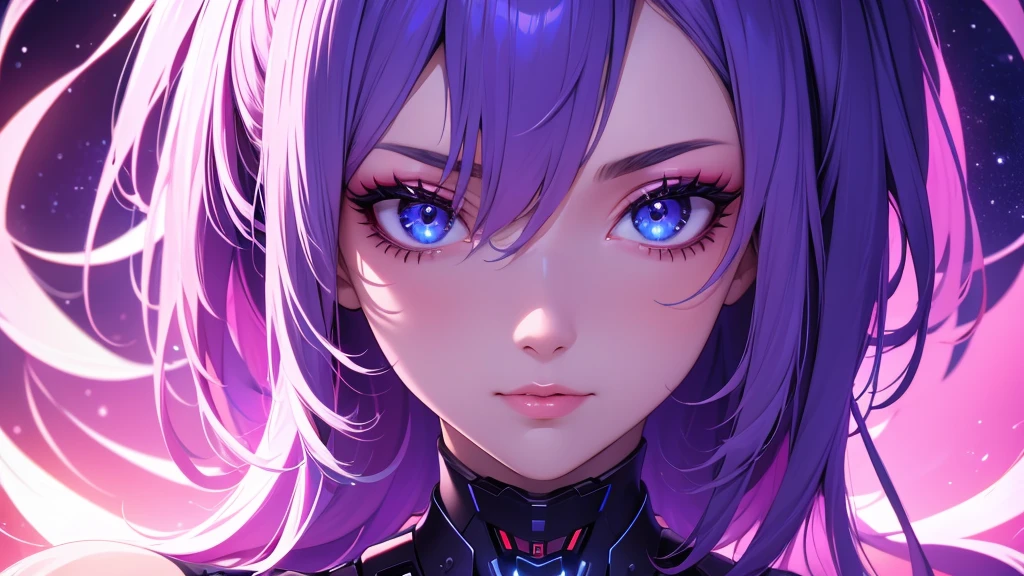 a pretty girl half human and half android, half metallic armor, half s3xy lace, purple eyes, pink and white hair, extremely detailed face, perfect facial symmetry, perfect body, on an unknown planet near her spaceship, (best quality,4k,8k,highres,masterpiece:1.2),ultra-detailed,(realistic,photorealistic,photo-realistic:1.37),concept art,digital painting,cinematic lighting,dramatic shadows,vibrant colors,intricate details