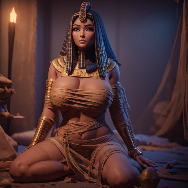 (masterpiece mystical illlustration, high quality:1.3), (close-up:0.9), upper body, solo, (a cute girl:1.1), (egyptian, dark skin, short hair, black cleopatra bob hair, mistery shining eyes:1.2), (18 years old, tiny:1.5), egyptian god, (pharaoh:0.7), epic pyramid background, (golden glow:1.2), (cinematic look:1.2), soothing tones, insane details, intricate details, hyperdetailed, low contrast, soft cinematic light, dim colors, (nsfw:1.2), (((kneeling down))),((soft pubic bushes)), pubic, ((perfect_pussy_labia)), ((detailed genital labia)), (((female_genital))