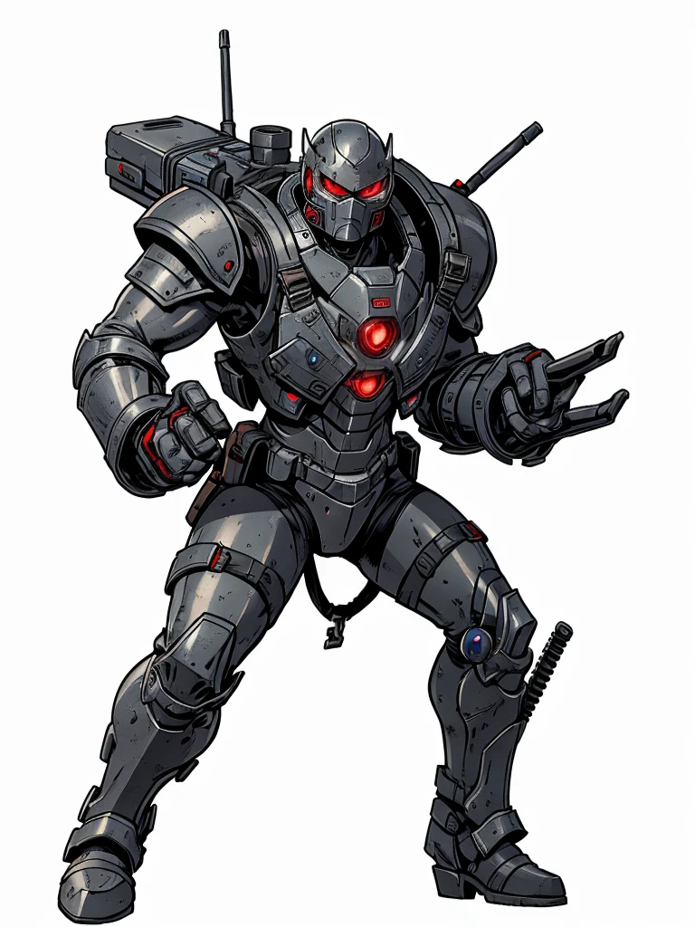 high resolution, HD Model, Combat theft,grey armor,Eyes red,hands with 3 clamps 