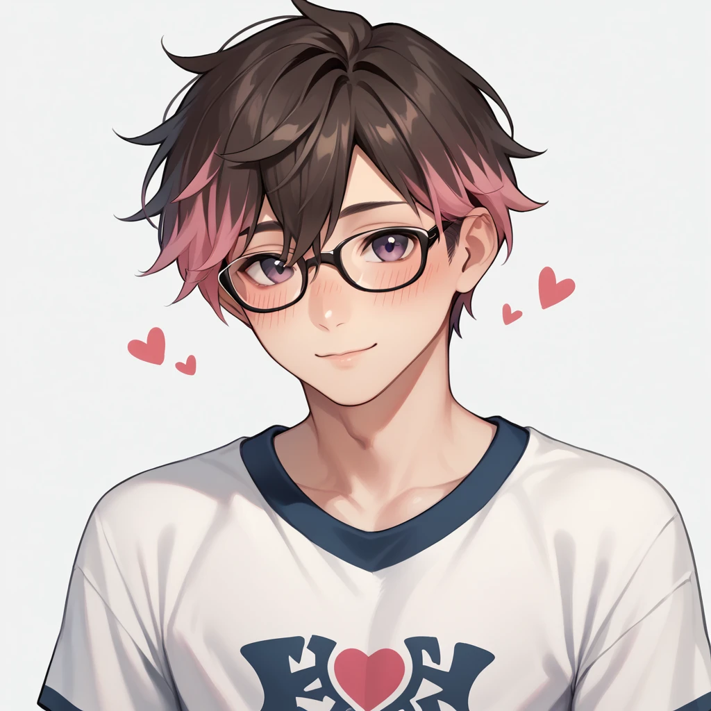 man.cute,A little blush,short hair,Wear glasses,cute,Hair Highlights,simple outfit,design