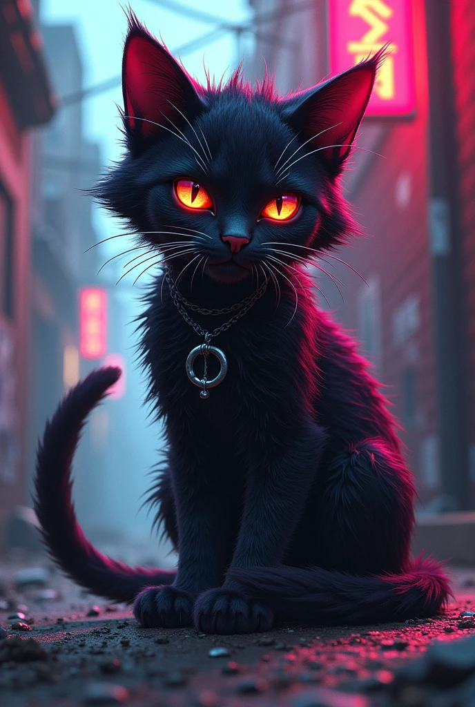 Bloodlust cat with an knife with an city in The background