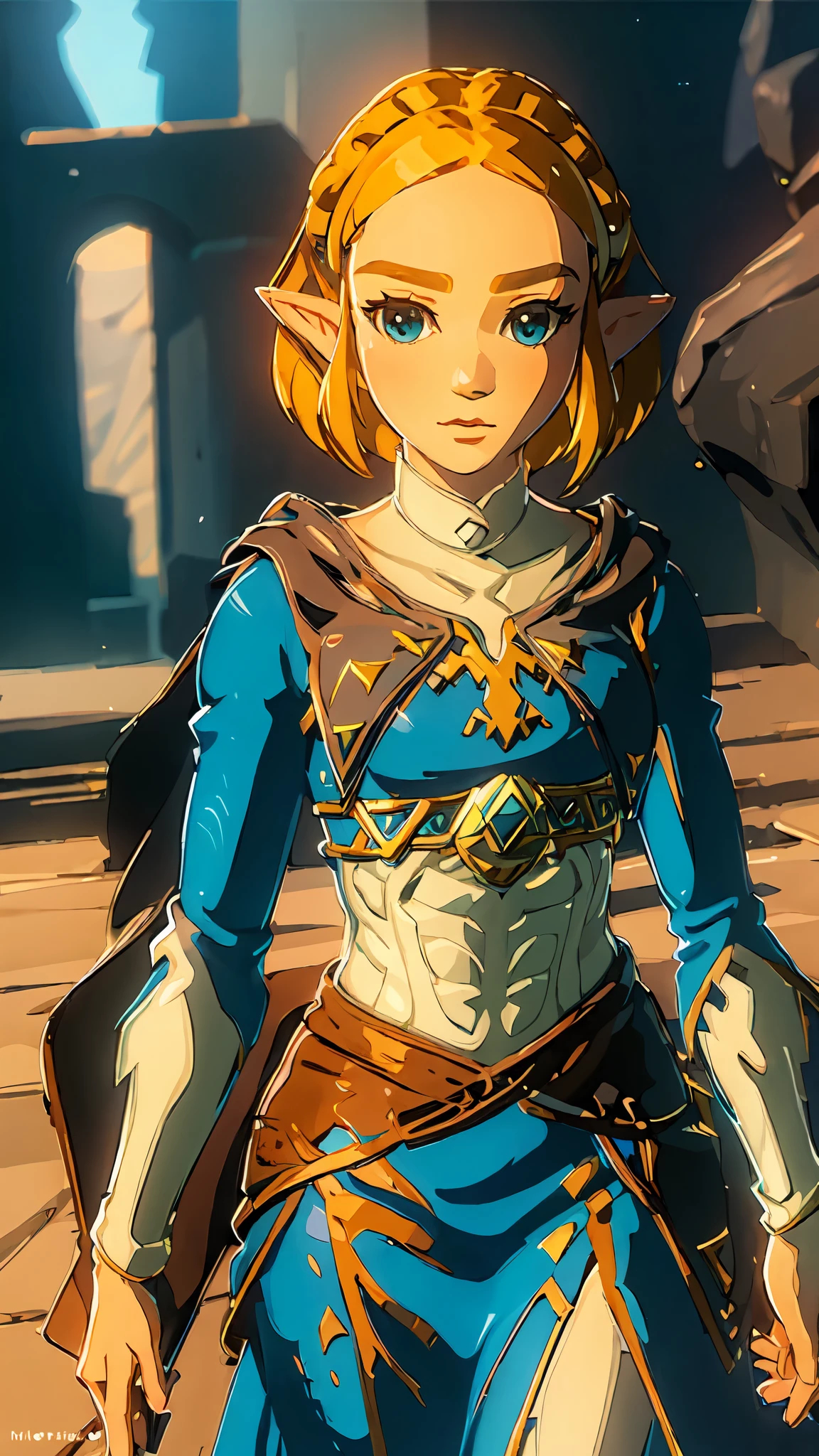 Link,short blond hair,pointy ears,blue eyes,light makeup,
LGear,belt,bridal gauntlets,blue tunic,midriff,groin,
mercenary tavern,outside,village,street,
(insanely detailed, beautiful detailed face, masterpiece, best quality),standing,upper body,smiling,
<lora:fbLink-10v6:0.7>,<lora:Merunyaa_Style_Dim32:0.8>,