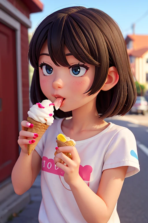 Daughter eating soft serve ice cream