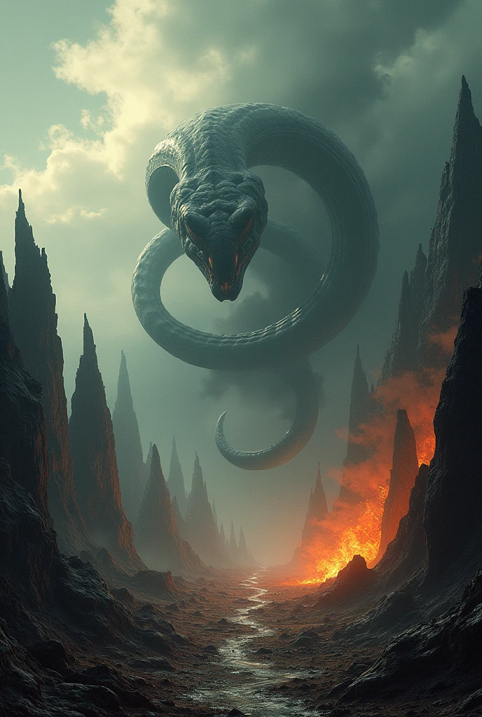make a giant Snake in the Aztec fighting and dueling with the Aztec god of the dead. I want a fight betw them