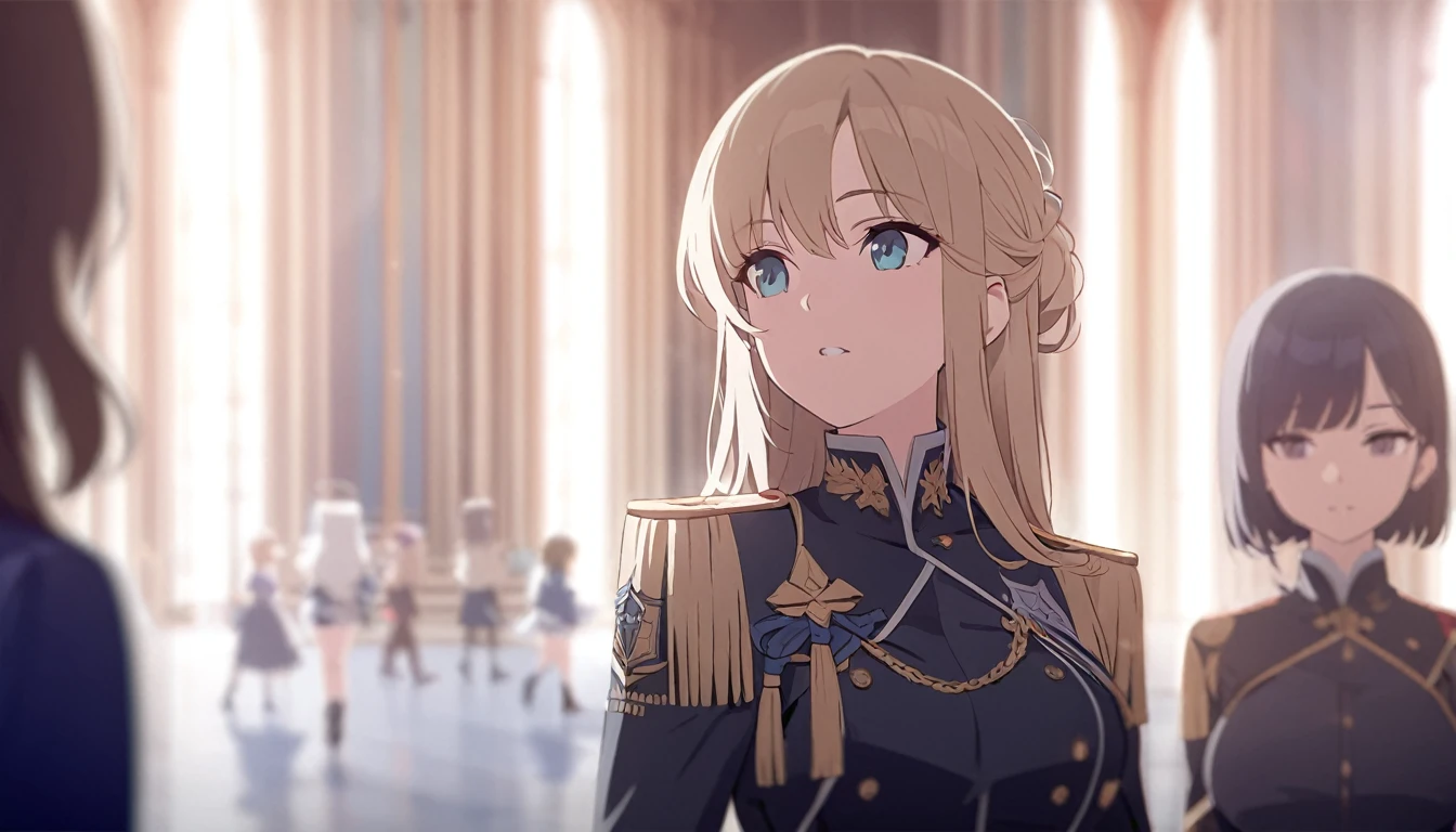 masterpiece, Highest quality, Highest Resolution, Very detailed, One Girl,  army_uniform, uniform, Sitting, have, Epaulettes ,army, white_pants, Blue_Jacket,shako have,Napoleon, Infantry Regiment,青 coat, 青 and white hackle, 青 and white plume, Blonde Bob Cut, 青 eyes, Conceit, Apply blush all over the face, Large Breasts, slightly larger hips, Tight waist, In the room,pussy,濡れたPussy、Love juice,Big Breasts,Excited,Pussy,Pussy,pussy line,Squat,Leg spread