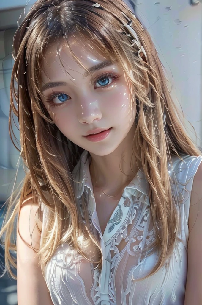 KieShi3v, messy hair, light brown hair, with (large natural breasts:), nsf, (detailed face), best quality, hyperdetailed, super realistic, (photorealistic), detailed beautiful skin, (masterpiece:1.0), (best quality), (ultra highres), 8k resolution, Canon EOS R5, 50mm, absurdres, ultra detailed, sharp focus, detailed skin texture, ((squirting milk)), ((breast milk)), milk dripping, squeezing nipple, milk droplets, dripping milk