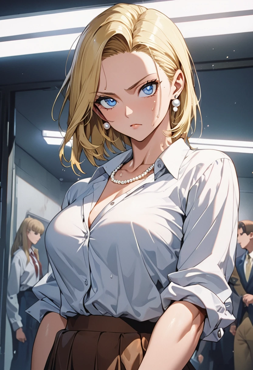 1 beautiful woman, Beautiful Office Lady, slender body, realistic, very detailed CG 統合 8k 壁紙, very detailed, High resolution raw color photos, professional photos, realistic portrait, cinematic light, beautiful details, (beautiful breasts:), (cleavage:1.2), (White business shirt with wide open chest:1.5), (blazer), (extremely short skirts:1.3), pantyhose, panties, squat, indoors, Sales Office, (最high quality:1.4), Super detailed, high quality, table top, (view from below:1.5)