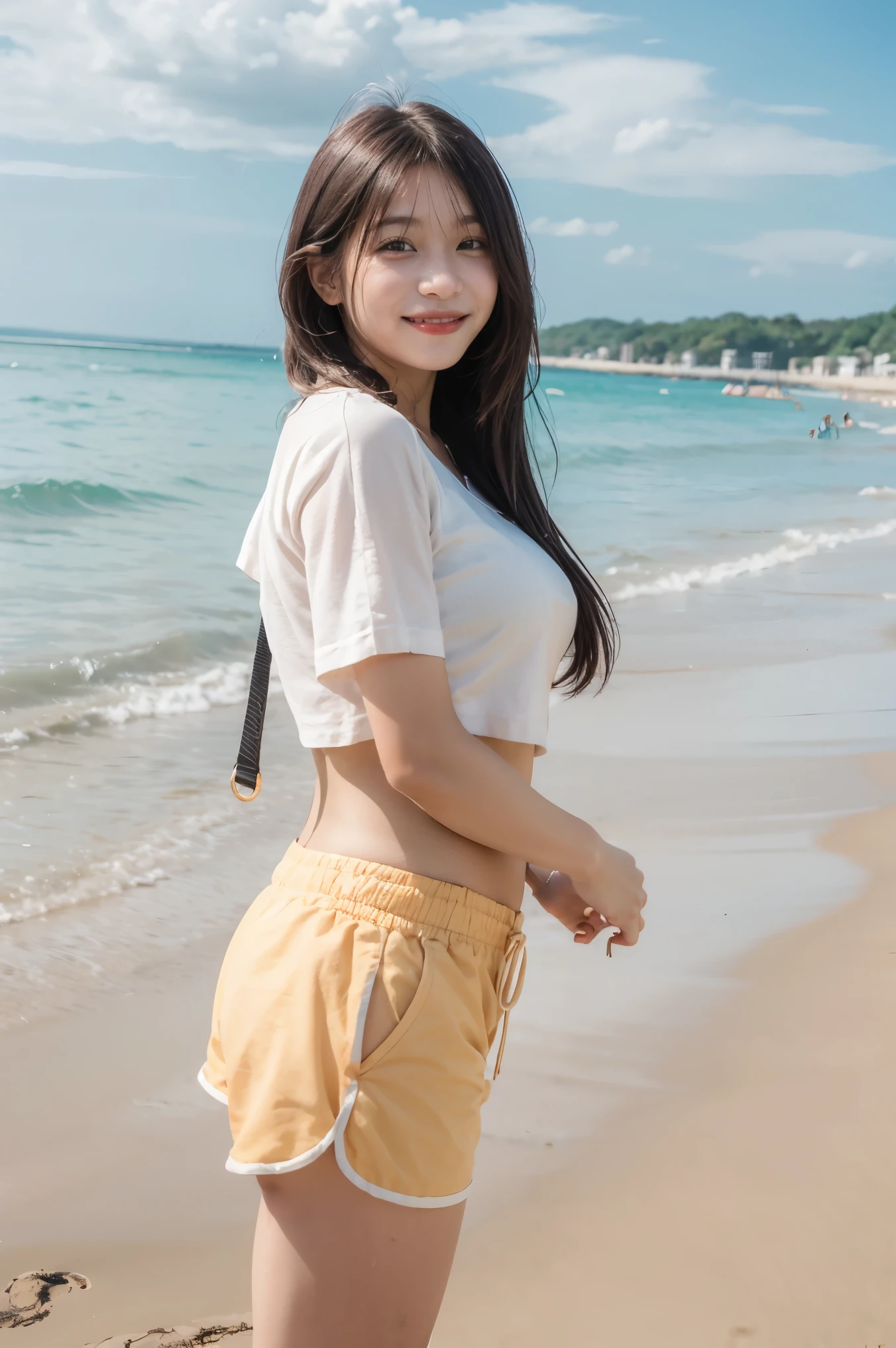 A GIRL ON BEACH ,WEARING SHORTS,HDRFULLHD, ULTRA HD,RTX,8K QULATY,HAPPY